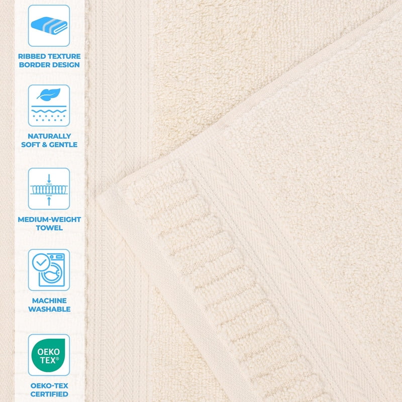 Superior Venice Ribbed Textured Border Zero Twist 6 Piece Towel Set, Ivory