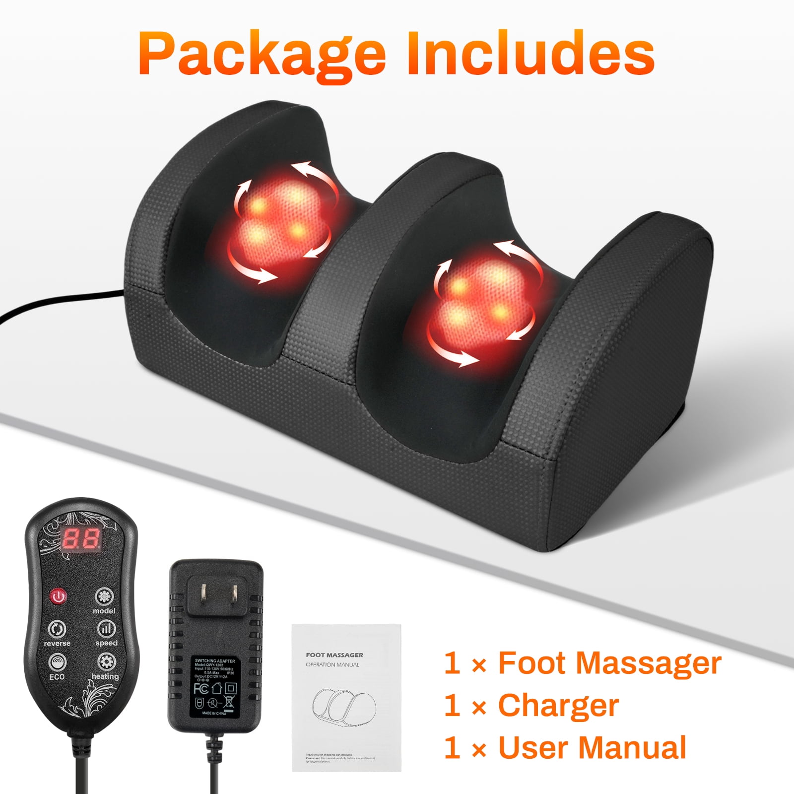 Foot Massager, Shiatsu and Foot Massage Machine, Calf Deep Tissue Massage Machine with Heat, Leg Massager with Massage Roller, Gifts for Mom & Dad, Black