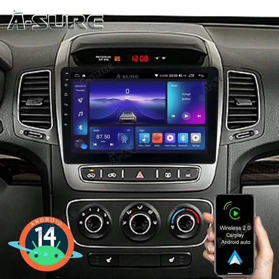 2 64GB Android 14 Car Radio Stereo for Kia Sorento 2014-2015 with Wireless CarPlay/Android Auto/GPS Navigation/Wi-Fi/BT 5.0/DSP/RDS/SWC/Backup Camera