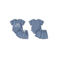 thumbnail image 2 of BemeyourBBs Toddler Baby Boy Little Brother Big Brother Matching Outfit Infant Boys Summer Clothes Waffle Knit Short Sleeve Letters Embroidery Romper T Shirt with Shorts Set, 2 of 9