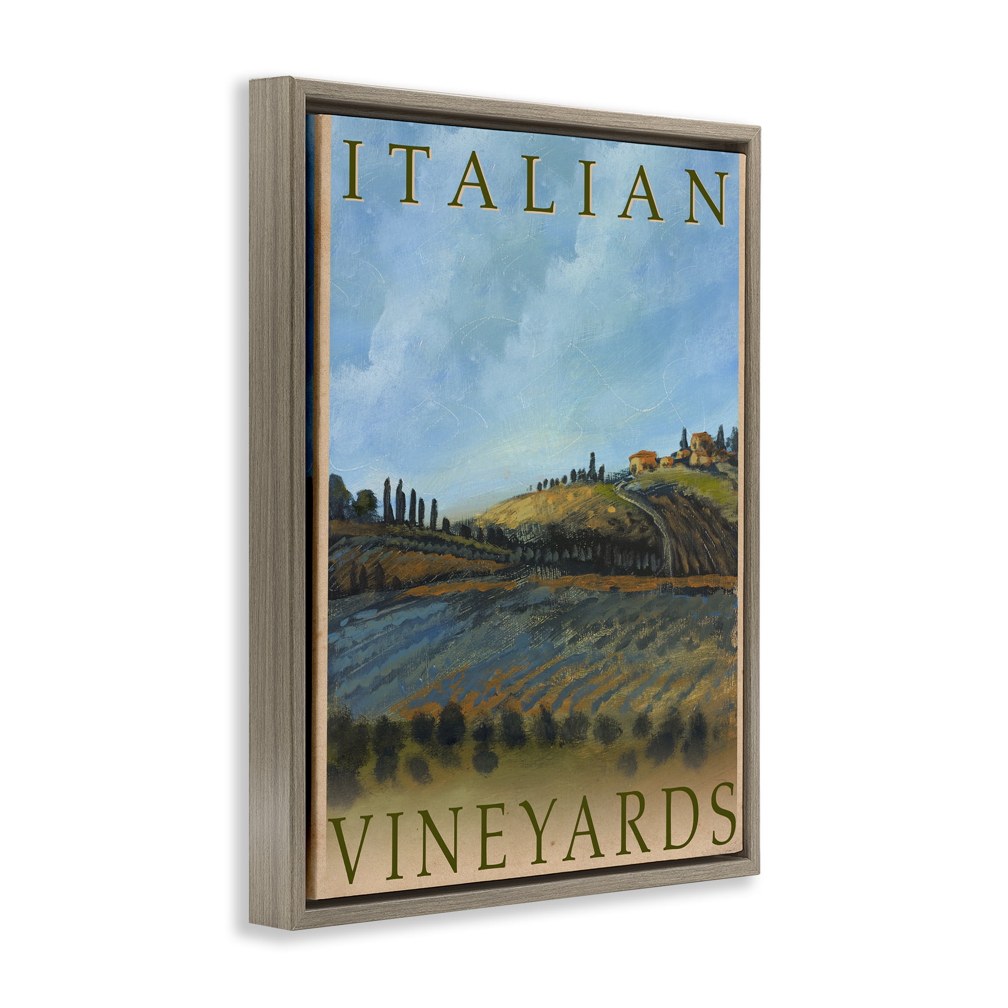 Stupell Industries Italian Vineyards Vintage Poster Brown Framed Floater Canvas Wall Art, design by Kingsley