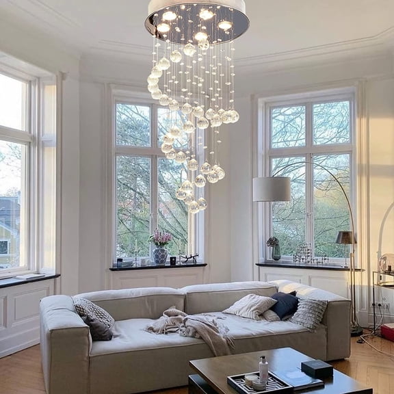 Maxax 5 Lights Ceiling Light, Modern Flush Mount Chandelier Light Fixture, Spiral Crystal Ball Ceiling Lamp for Living Room, Bedroom, Dining Room, Kitchen Island, Hallway, Stairway, Chrome