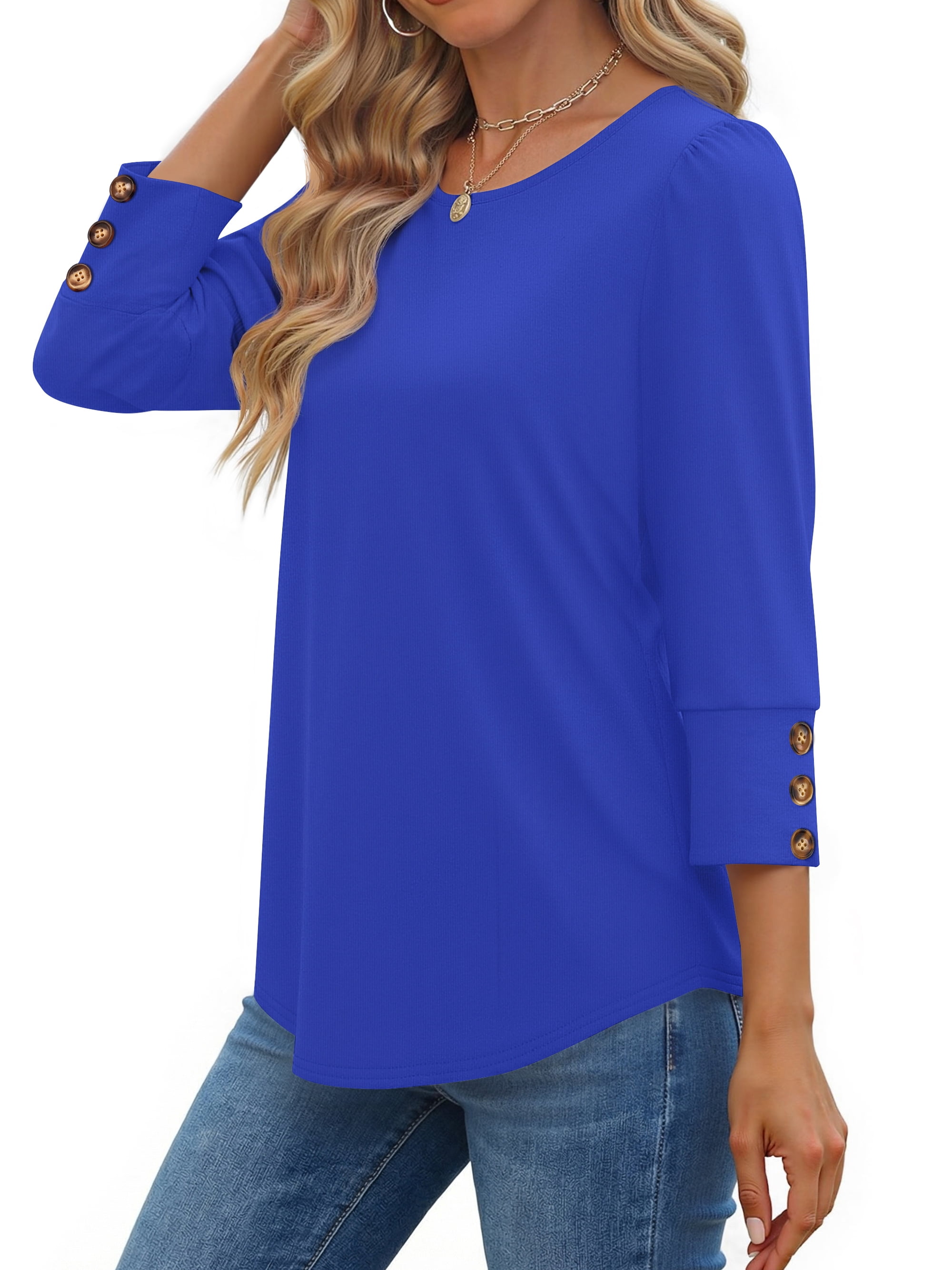 Fantaslook Womens Tops 3/4 Sleeve with Buttons Dressy Casual Blouses Summer Shirts Beach Vacation Trendy Clothes