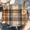 thumbnail image 4 of Round Table Cover 36-44 Inch Blue Brown Checked Waterproof Reusable Table Cloth Round Fitted Vinyl Tablecloth with Elastic Edged for Parties Outdoors, Beige Buffalo Plaid Farmhouse, 4 of 9