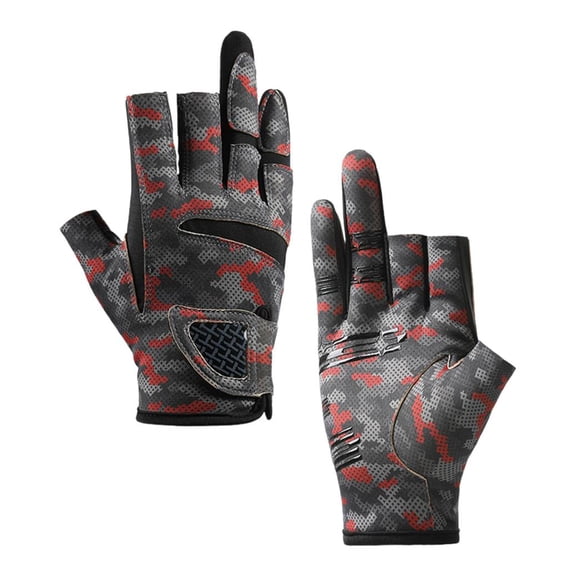 HOARBOEG Camouflage Fishing Gloves for Men Half Finger Sun Protection with Non-Slip Grip, Breathable UV Guard for Angling & Cycling - Outdoor Accessories 7.7x3.9in