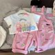 thumbnail image 1 of Conjunto de camiseta y pantalones vaqueros con estampado de dibujos animados, novedad de verano, ropa para niños, pantalones superiores para niña, traje de barbilla continental, 1 of 5