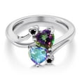 thumbnail image 3 of Gem Stone King 925 Sterling Silver Green Mystic Topaz Mercury Mist Mystic Topaz and Black Diamond Ring for Women (1.93 Cttw, Heart Shape 6MM, Gemstone Birthstone, Size 7), 3 of 6