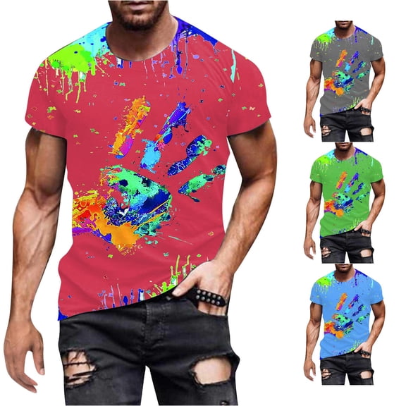 JAJAHO Mens Short Sleeve T Shirt Casual Summer Tie Dye Crew Neck Loose Fit T Shirt Soft Daily Wear Versatile Tops