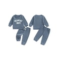 thumbnail image 2 of Caoirhny Baby Toddler Boy Fall Clothes Set 6 12 18 24 Months 2T 3T Letter Embroidery Long Sleeve Sweatshirt Elastic Waist Pants 2 Piece Waffle Outfit, 2 of 9