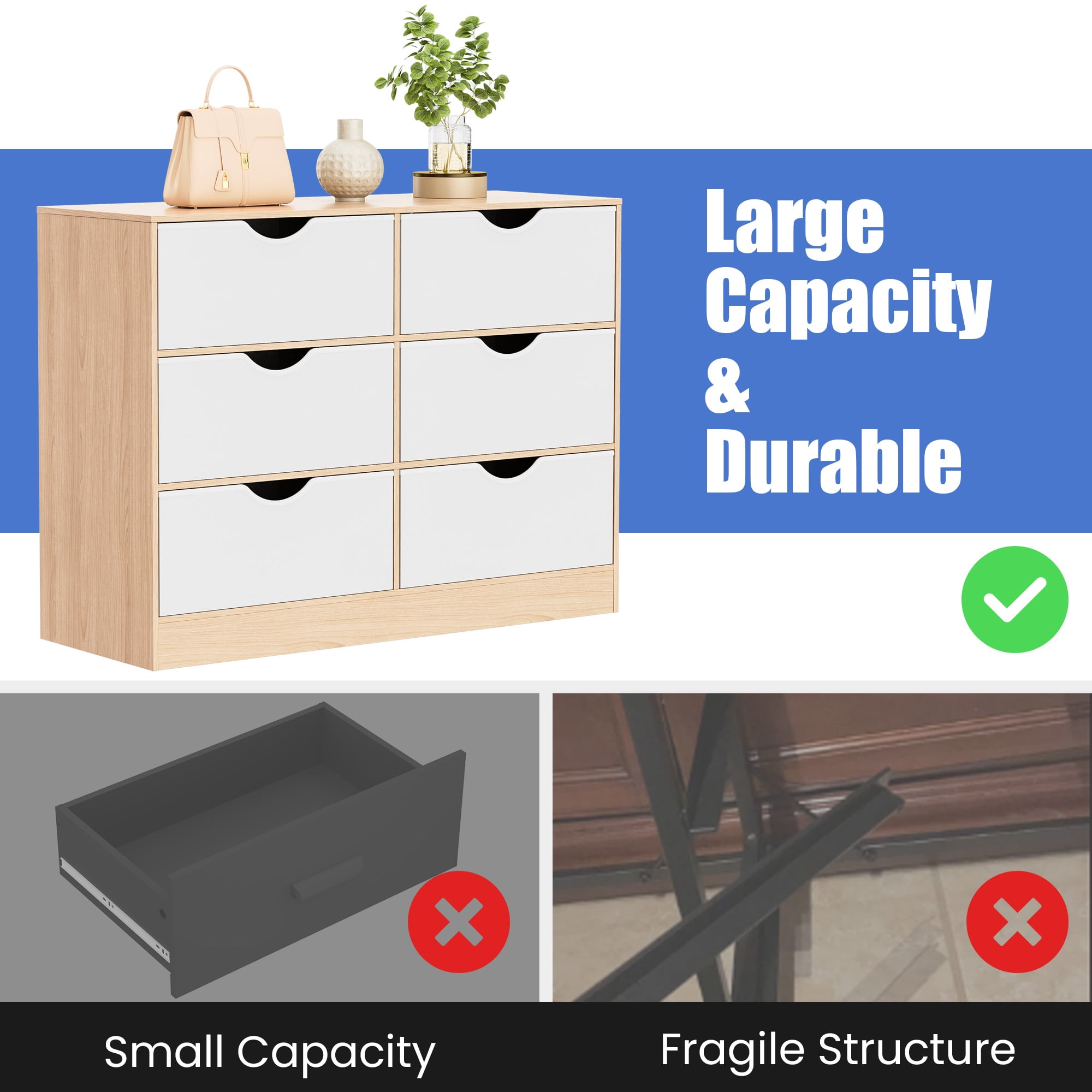 3 Tier Storage Organizer Wooden Book Shelf, 6 Cube Bookcase, 6 Removable Fabric PU Drawers Open Bookshelf, Modern Floor Standing Display Bookshelf for Living Room, Entryway, Home Office,Oak
