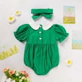 thumbnail image 5 of ZEHJUHAN Baby Girl's Clover Embroidered Romper Set, Ruffle Bubble Sleeve Lapel Collar Onesie with Hair Bow For Summer Green，1-3M, 5 of 11