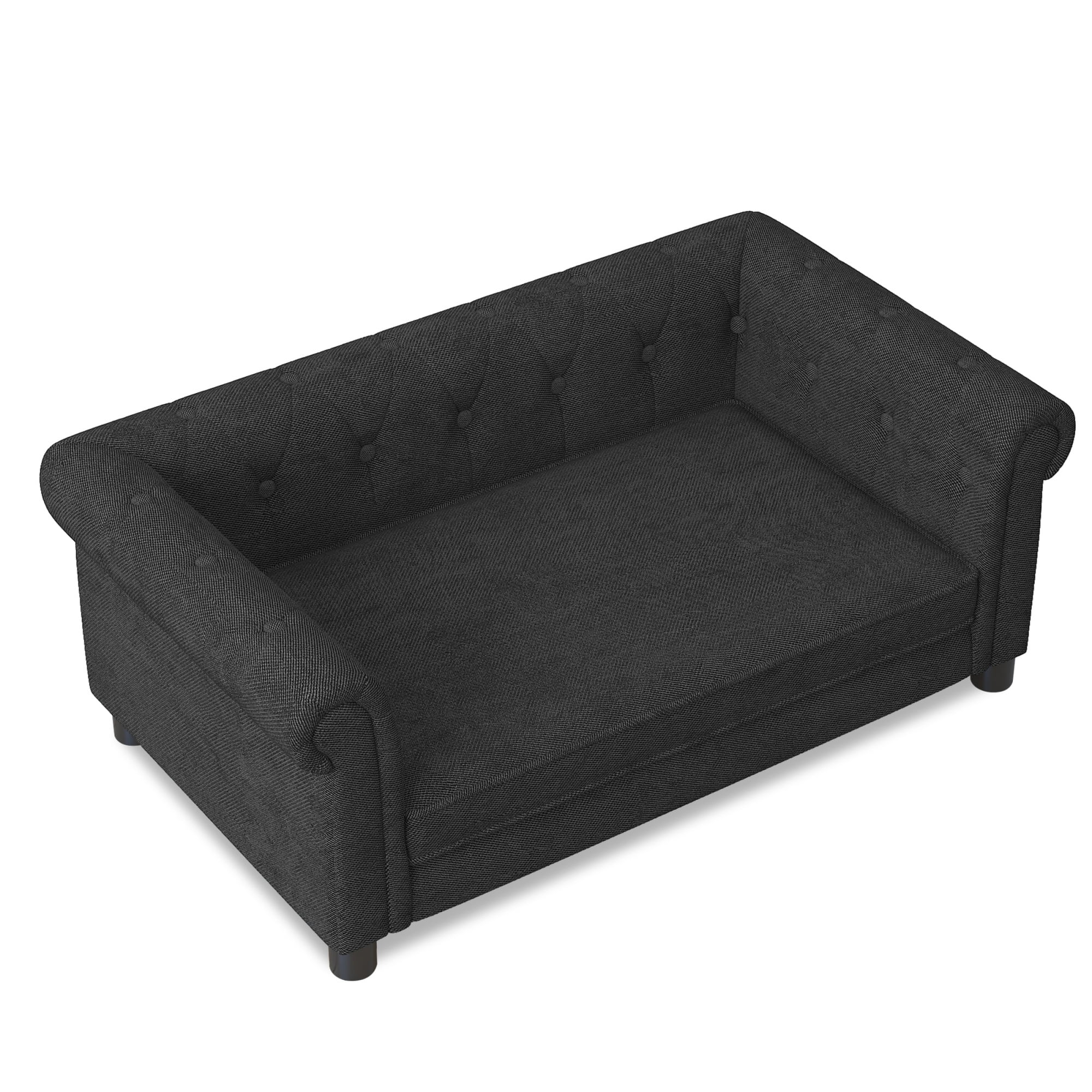 Jopath Dog Sofa, Durable Elevated Dog Sofa Bed Fashionable Linen Fabric Rectangular Pet Bed for Small and Medium-Sized Dogs Black