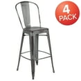 thumbnail image 4 of BizChair Commercial Grade 4 Pack 30" High Distressed Silver Gray Metal Indoor-Outdoor Barstool with Back, 4 of 16