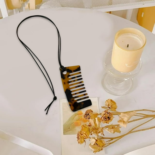 Collar con peine y colgante para suéter, único, multiusos, de moda, collar con cordón, collar largo para suéter, para regalo de cumpleaños de mujer Cuadrado