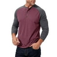thumbnail image 4 of ZCFZJW Raglan Long Sleeve Polo Shirts for Men Lightweight Casual Patchwork Button Crewneck Pullover Sweatshirts Slim Fit Basic Workout Tees Shirt Dark Red L, 4 of 6