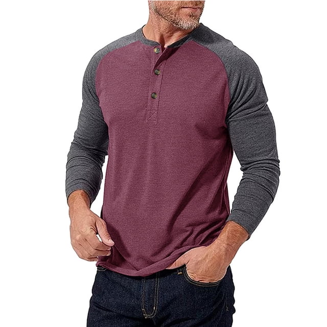 Blusas y camisas de manga larga con cuello redondo para hombre, blusa informal de poliéster con bloques de color y manga larga con cuello redondo.