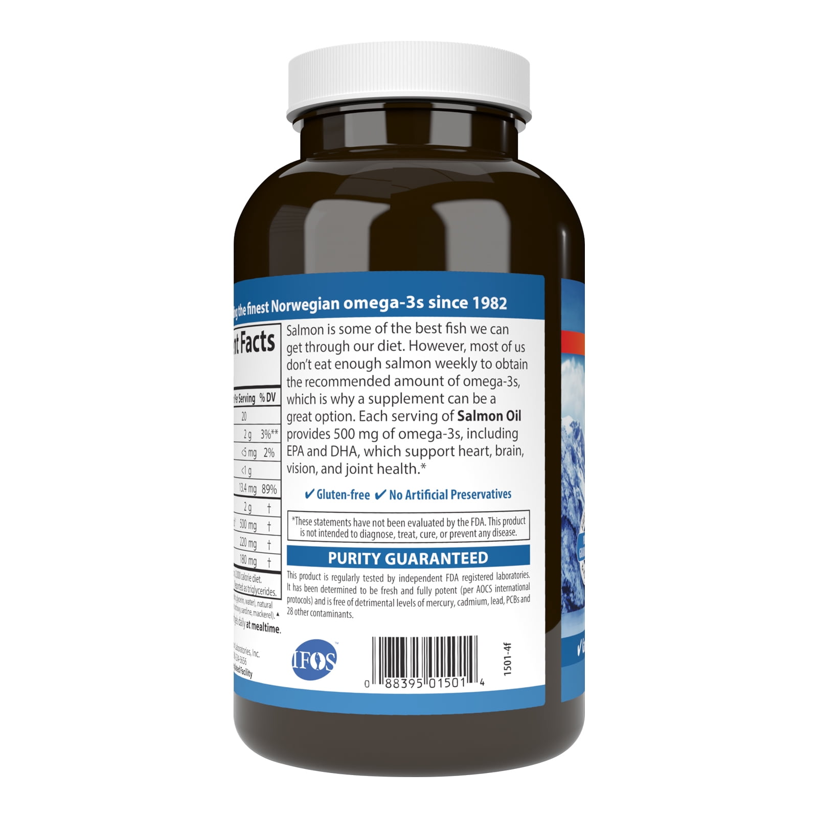 Carlson - Norwegian Salmon Oil, 500 mg Omega-3s, Norwegian, Wild Caught, Sustainably Sourced, 180 Softgels