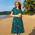 thumbnail image 4 of Naloa teal sparkling Print Womens Summer A-Line Dress with Pockets,Short Sleeve Dresses,Flowy Beach Swing Dress for Vacation Travel, 4 of 6