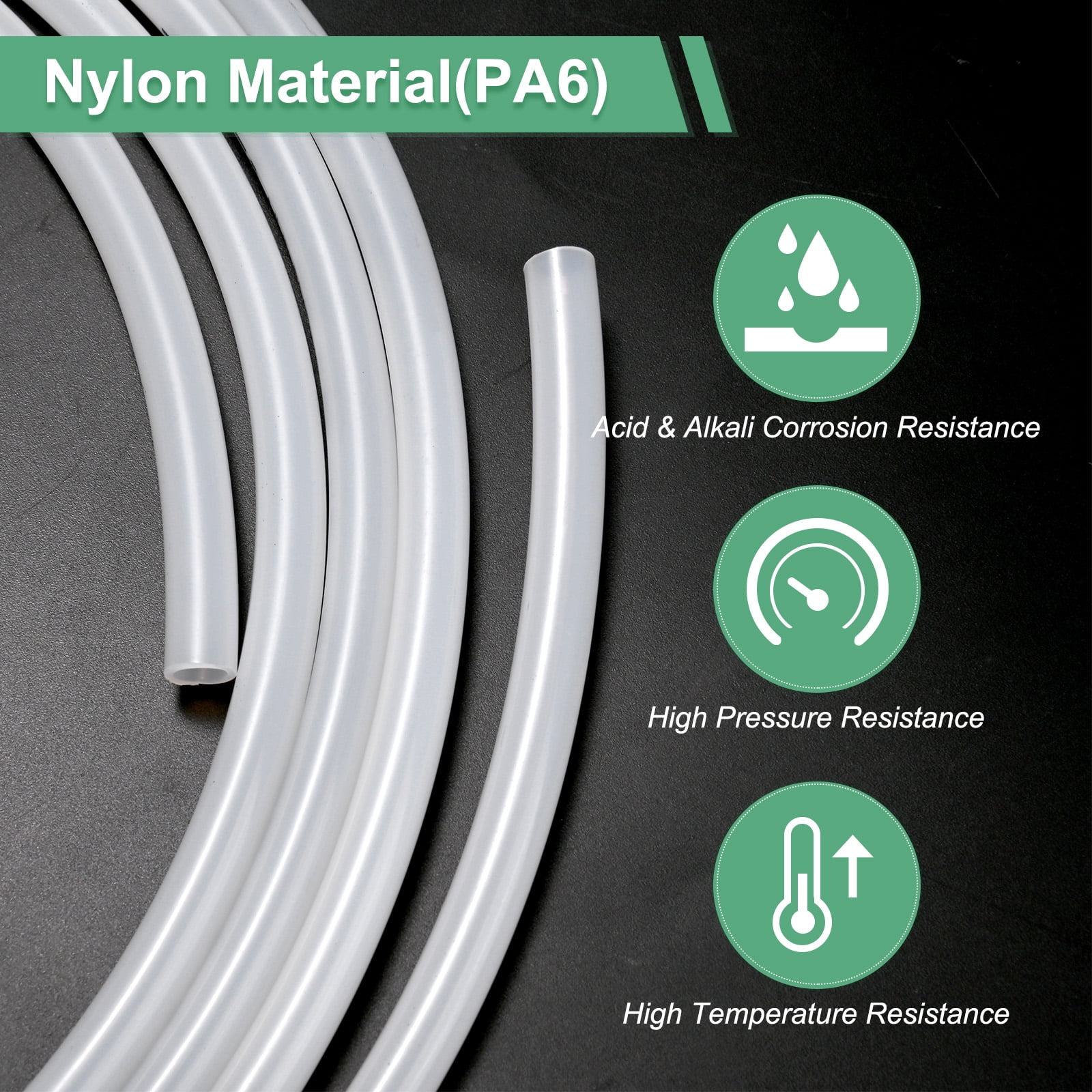 Uxcell Nylon Line Hose Tube, 0.24"(6mm) ID x 0.31"(8mm) OD PA6 Pneumatic Air Line Tubing for Fluid Transfer [5M/16FT, Translucent]
