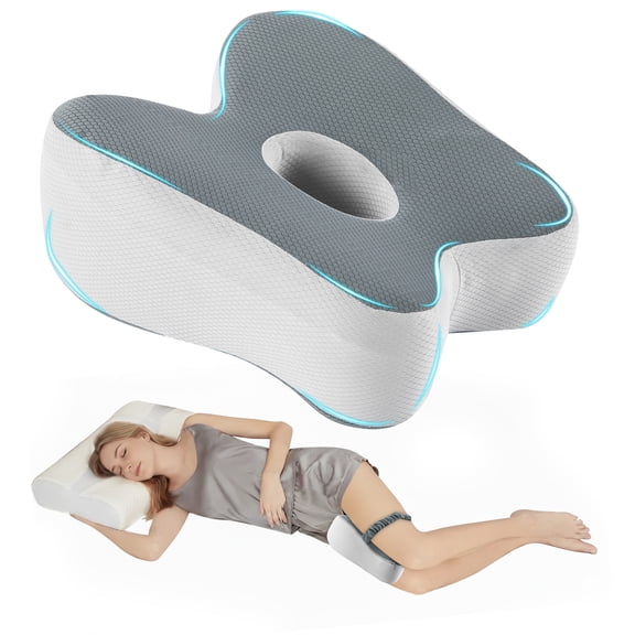 MOONORAH Knee Pillow for Side Sleepers – Memory Foam Leg Pillow for Sciatica, Back & Knee Pain Relief, Ergonomic Contour Cushion with Removable Cover and Elastic Strap, Grey