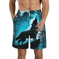 thumbnail image 1 of Balery Blue Full Moon Wolf Traje de Baño Estilo Hawaiano para Hombre, Shorts de Secado Rápido con Bolsillos-X-Large, 1 of 6