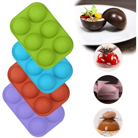 

4 Pcs Medium Semi Sphere Silicone Mold 4-different color（ red blue green purple) Packs Baking Mold for Making Hot Chocolate Bomb Cake Jelly Dome Mousse - 2