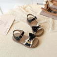 thumbnail image 3 of Girls Flat Sandals Open Toe Cute Bow Lightweight Thick Sole Soft Footbed Buckle Ankle Strap Princess Dress Shoes Black 12 Little Kid, 3 of 7