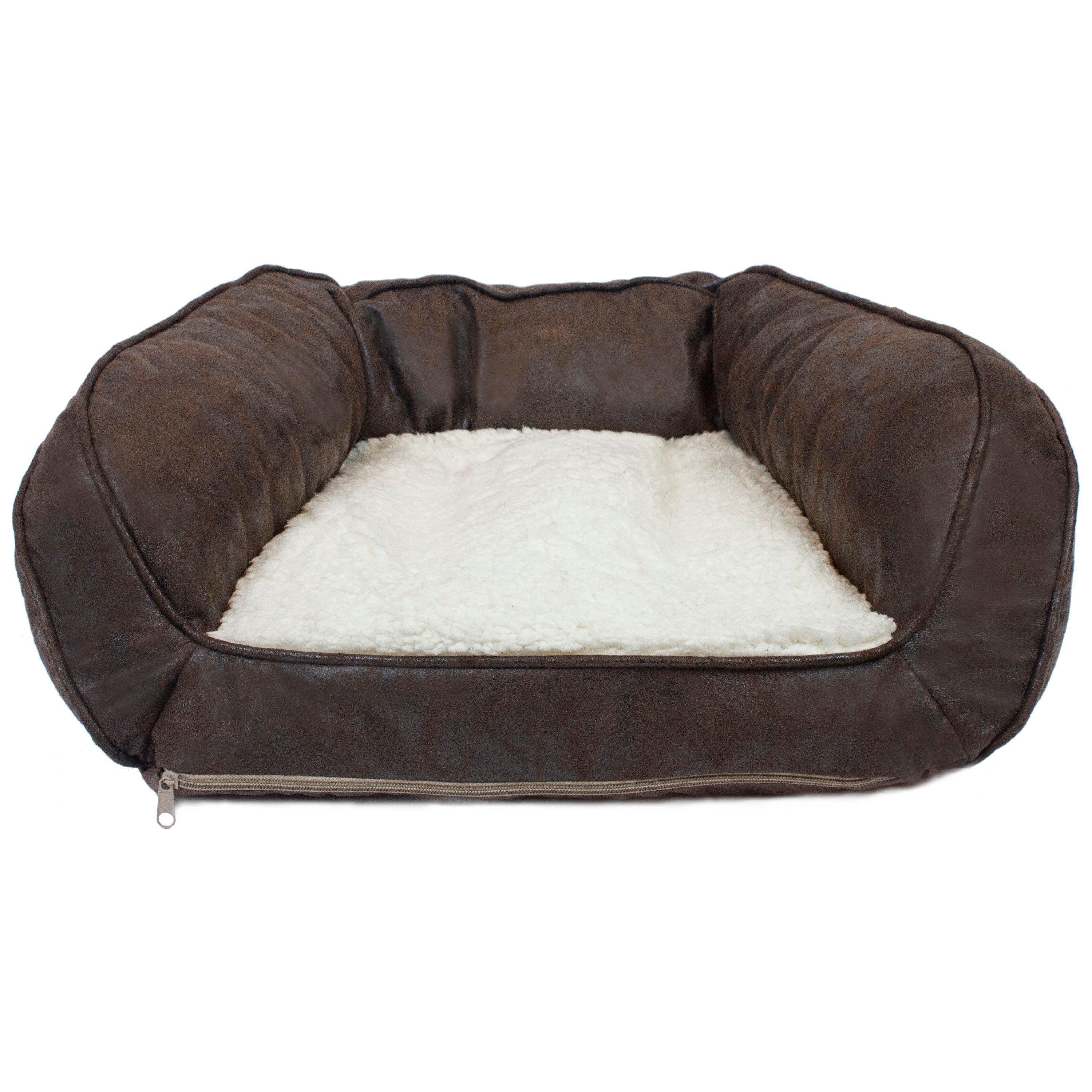 Precious Tails Vegan Leather Curved Orthopedic Memory Foam Sofa Pet Bed