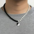 thumbnail image 3 of Goth Yin Yang Pearl Necklace For Men Women Black White Beaded Choker Necklaces Mens Stainless Steel Jewelry, 3 of 5