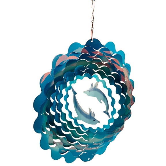Dundee Deco's Wind Spinner in Gift Box - 3D Hanging Indoor Outdoor Yard Garden Decoration - Mandala - Dolphins - Teal, Blue - 12 inch - Unique Gift Idea For Men Women, Souvenir, Present