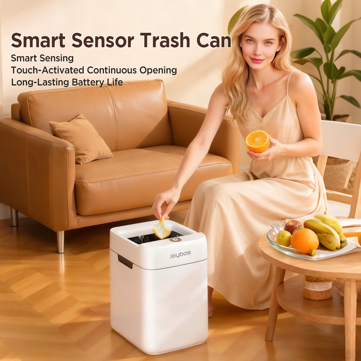 Joybos 8.5L Automatic Garbage Cans, Bathroom Trash Can with Lid, Small Waste Baskets, White