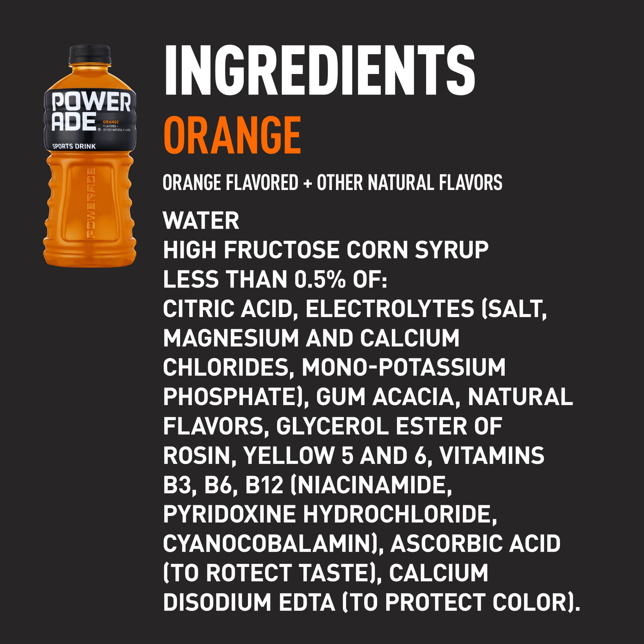 POWERADE Orange, ION4 Electrolyte Enhanced Fruit Flavored Sports Drink w/ Vitamins B3, B6, and B12, Replenish Sodium, Calcium, Potassium, Magnesium, 32 fl oz