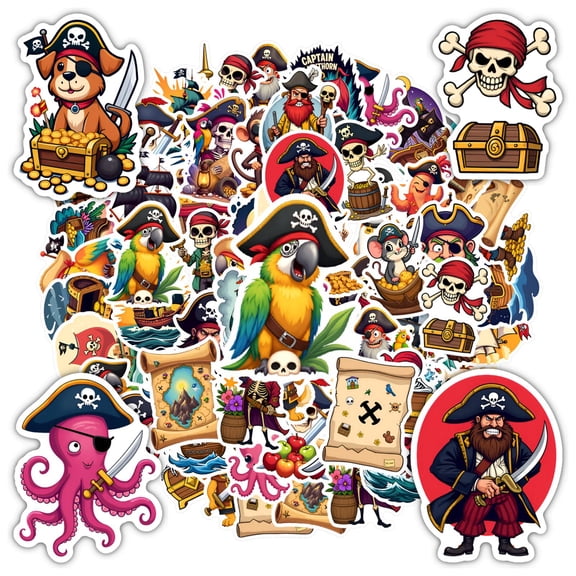 35pcs-50pcs Pirate Stationery Stickers Adventure Kids Stickers Cartoon Teacher Reward Stickers for Luggage Guitar Laptop