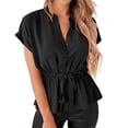 thumbnail image 1 of Kcodviy Women's Solid Color Casual Womens Tops Button Up Batwing Sleeve Short Sleeve Blouses for Juniors Chiffon Blouse with Ruffle Women Tan Blouses Trim, 1 of 4