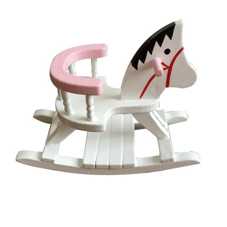Takeoutsome Dollhouse Miniature White Wooden Rocking Horse Chair Nursery Room Furniture 1 12