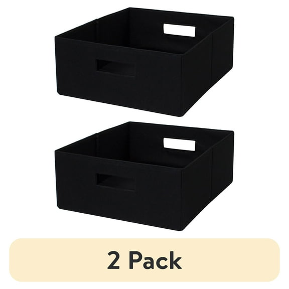 (2 pack) Better Homes & Gardens Half-Size Fabric Storage Bin, Black