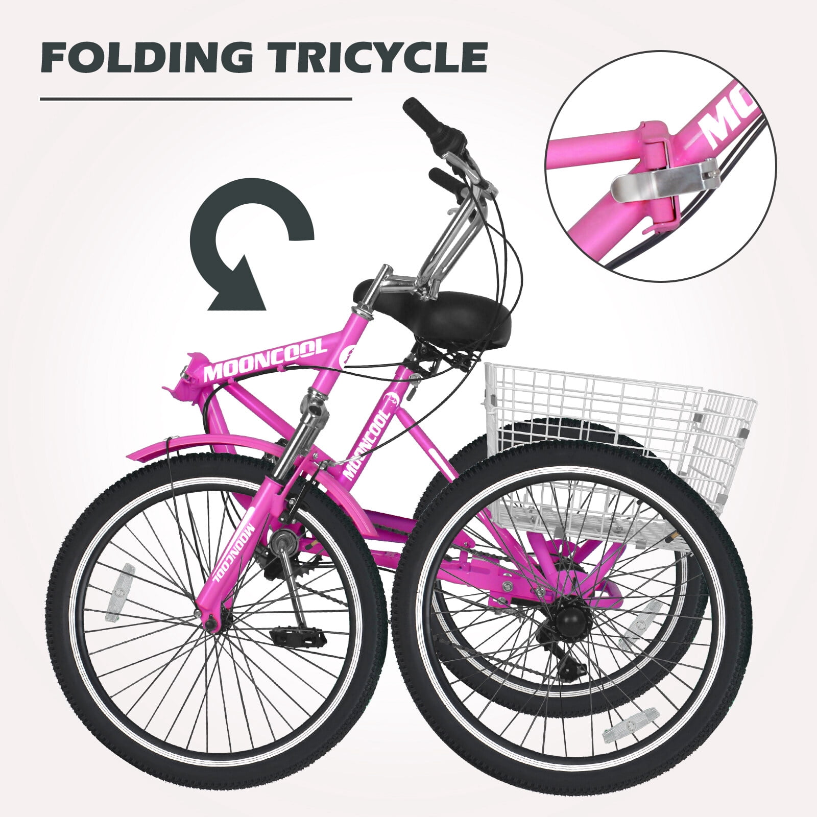 Lilypelle Adult Folding Tricycle with Low Step Through 7 Speed Three Wheel Foldable Cruiser Bike Trike with Cargo Basket for Women Men Seniors Cyan