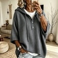 thumbnail image 2 of Domzest Oversized Hooded Knit Sweater for Women 3/4 Sleeve V Neck Button Up Hoodies 2026 Fall Casual Lightweight Pullover Sweater Gray XL, 2 of 6