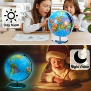 TJT 3D AR Educational World Globe, 10 Interactive Globe for Kids with Metal Stand , Earth Globes for Adults, LED Illuminated Night Lighting Gift
