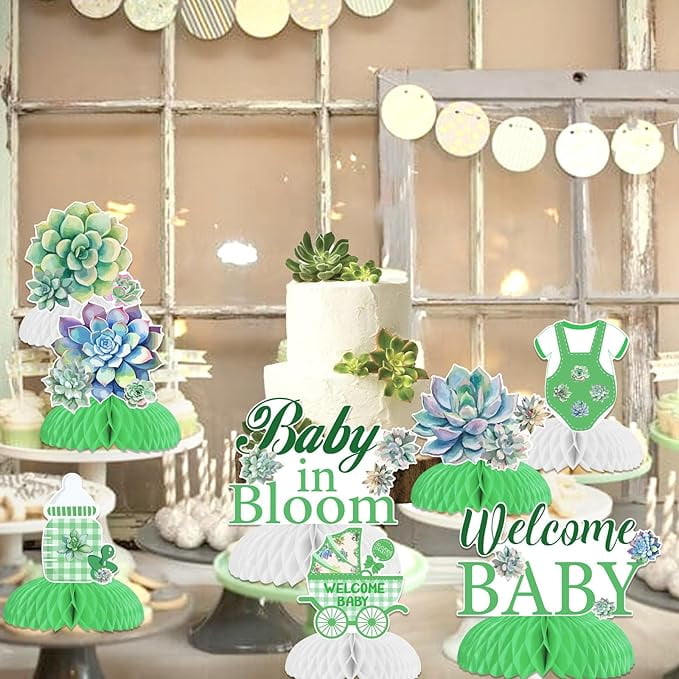 8pcs Succulent Baby Shower Honeycomb Centerpieces, Baby in Bloom Table Topper Decorations, Green Baby Shower Decorations, Birthday Party Supplies Gender Reveal Party