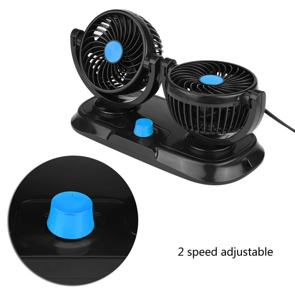 Kritne 12V Dual Head 360 Degree Rotatable Car Cooling Air Fan Quiet