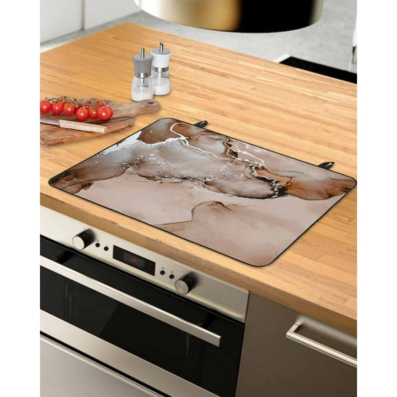 nqOlkjepod Large Induction Cooktop Protector Mat 31"x24", Marble Brown Stove Top Covers for Electric Stove, Modern Abstract Ink Painting Luxury Stove Burner Cover Mats, Glass Top Stove Cover
