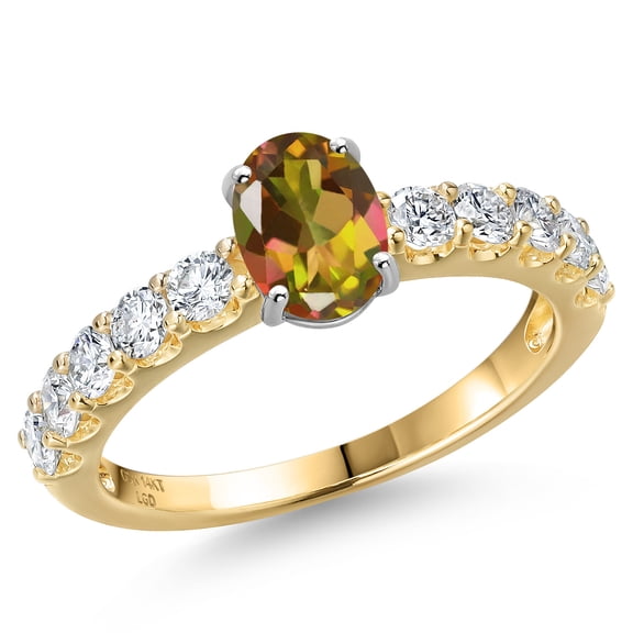 Gem Stone King 14K Two Tone Gold Mango Mystic Topaz and Lab Grown Diamond Engagement Ring for Women | 1.85 Cttw | Oval 7X5MM | Gemstone November Birthstone | Size 5