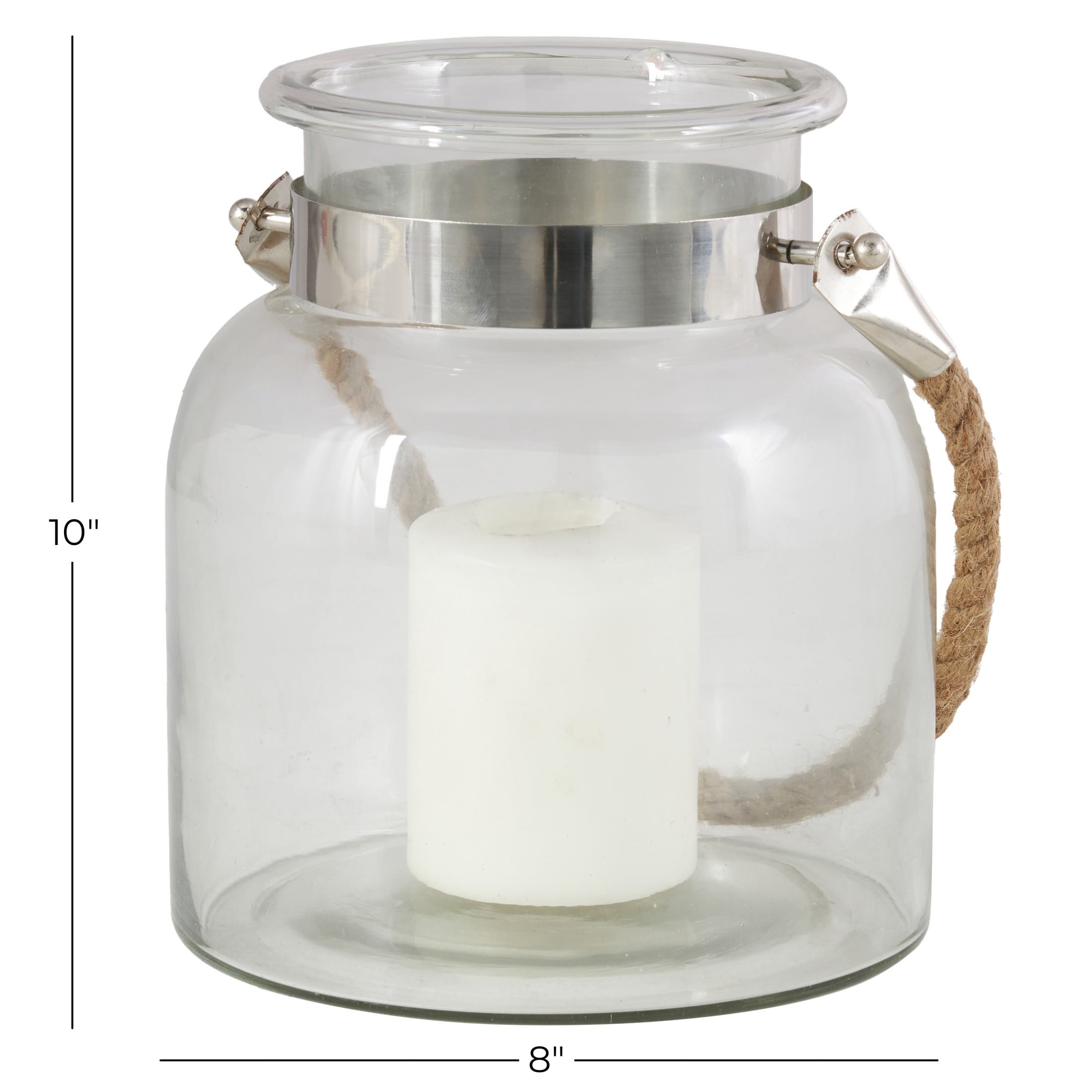 DecMode Clear Glass Handmade Decorative Candle Lantern with Rope Handle