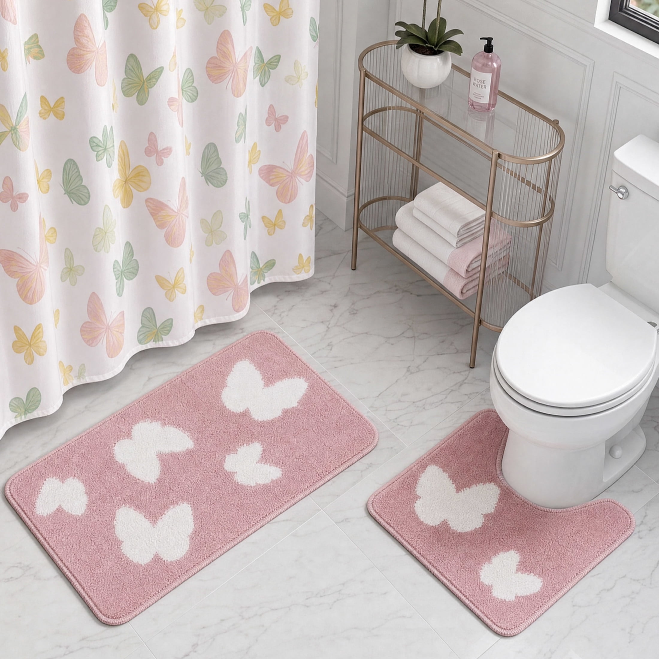 CHI Vanessa Shower Curtain with Hooks and Rugs Modern Washable 72" W x 72" L 15-Piece Set