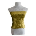 thumbnail image 3 of Helii Women's Tube Top Sparkly Bling Sequin Stretch Strapless Camisoles Short Shirt Trendy Queen Fashion Party Clubwear Going Out Gold,Summer Sale, 3 of 4