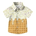 thumbnail image 3 of ITSAME Boys Button Up Shirts School Uniform Fashion Print Short Sleeve Kids Loose Casual Shirts Beige Size 12-13, 3 of 8
