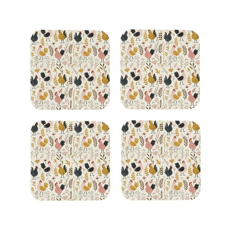 

Honeii Cartoon Chickens Print Leather Coaster Set of 4 Ideal for Safeguarding Your Furniture from Drinks Spills and Effortless Cleanup-Square