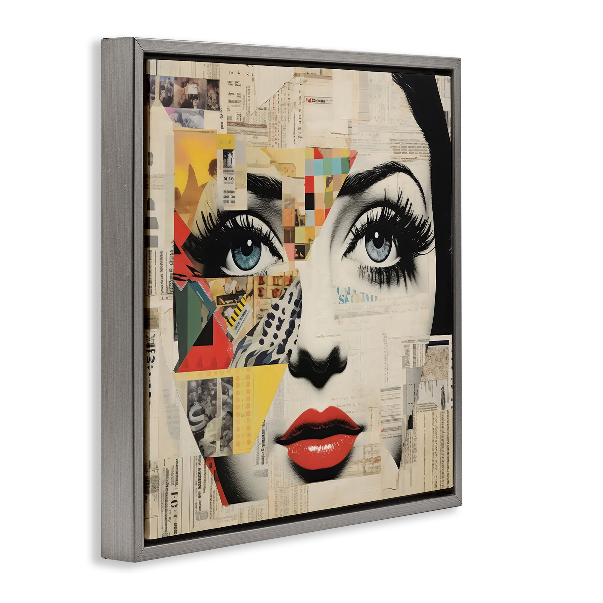Stupell Industries Fashion Collage Pop Portrait Gray Framed Floater Canvas Wall Art, design by Creative Studio