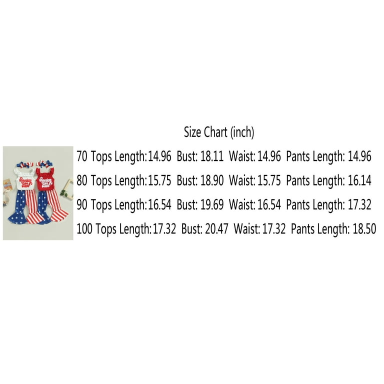 baby girl 4th of july 2 piece bell bottom leggings outfit set size